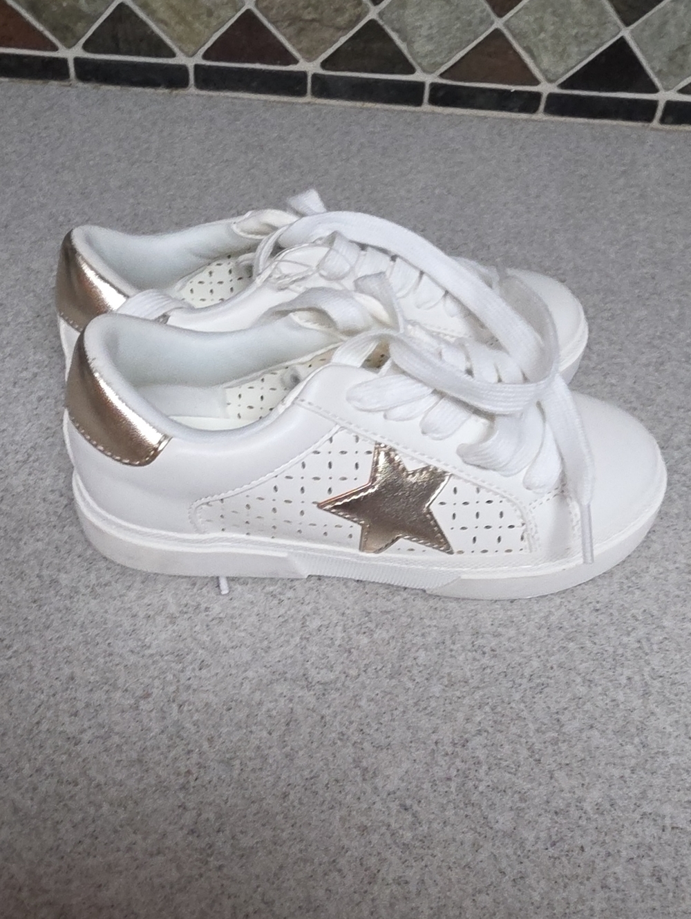Kids White Sneakers with Gold Star Accent